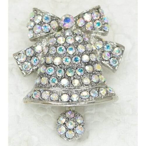 Clear AB Rhinestone Christmas Bells Pin brooches C479 F
