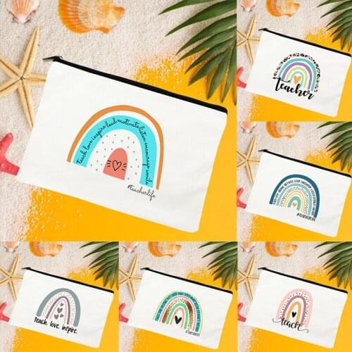 Rainbow Teacher Print Portable Cable Digital USB Storage Bags Organizer Gadgets Charger Cosmetic Bag Case Pencil Bag Best Gifts