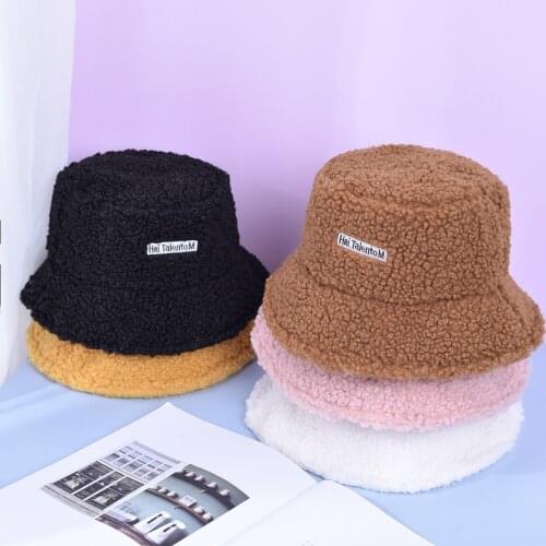 Artificial Lamb Fur Fisherman Hat Autumn and Winter Warm Velvet Bucket Hat Mens Panama Hat Outdoor Thickened Bob Ladies Bucket