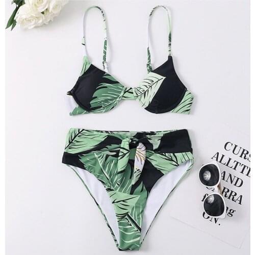 Sexy Underwired Leaf Print Bikini Female Swimsuit Women Swimwear Knotted Bikini set Brazilian Bather Bathing Suit Swim Wear