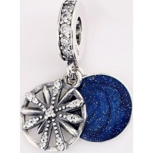 S925 Pendant DIY Jewelry Dazzling Wishes Dangle Charm fit Lady Bracelet Bangle Blue Enamel Clear CZ Dangle