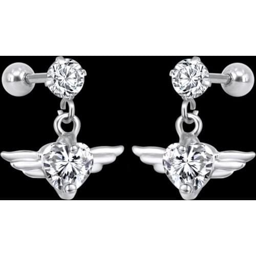 Starose 1pc 0.8x6mm Thin Rod Fly Crystal Heart Tragus Earrings Stud Helix Piercing Cartilage Lobe Earring Drop Ear Ring Jewelry