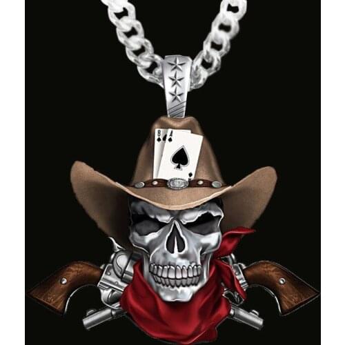 Vintage Mens Gothic Punk Cowboy Hat Skull Pendant Necklace HipHop Mens Rock Biker Chain Necklace for Men Boho Jewelry
