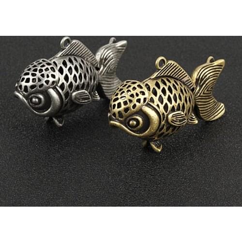 Vintage Goldfish Brass Beads Hollow Fish Bead Paracord Rope Pendant Keychain DIY Pendant