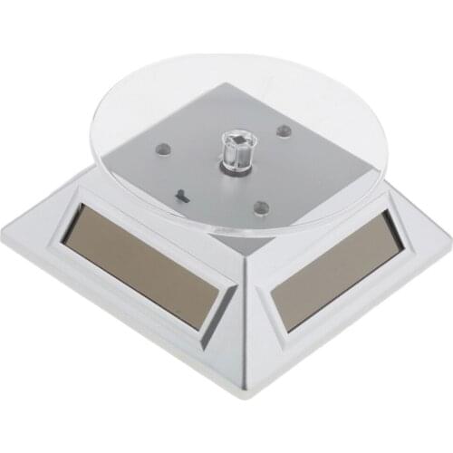 Solar Powered Rotating Jewellery Phone Ring Watch Display Stand Silver