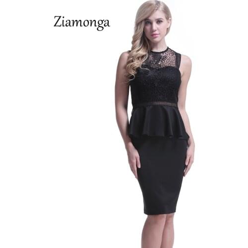 Ziamonga Embroidery Floral Lace Black Dress Summer Vintage Sleeveless Peplum Dress Ukraine Office Sexy Lace Women Dress Bodycon