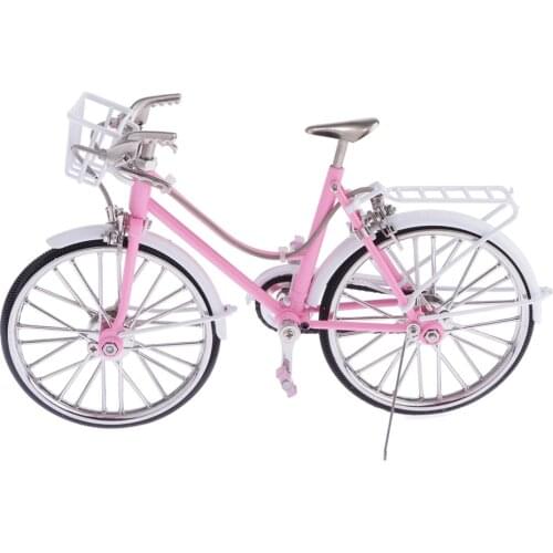 1/10 Miniature Metal Bicycle Garden Style Bike, Boy Girl Toys Creative Game Gift, Dollhouse Fairy Garden Accessories, Pink Color