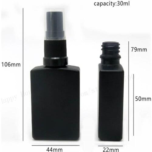 12 x 30ml Frost black Square black glass perfume sprayer bottle 30cc Empty glass cosmetic atomizer