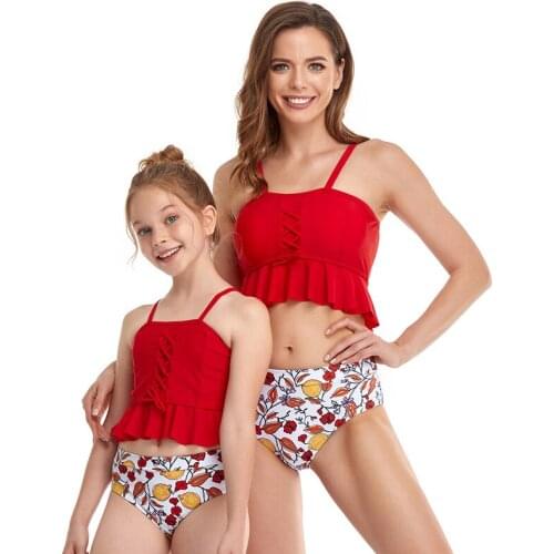 2021 Summer Female Bikini Beachwear Parent-child Swimsuit Thin Girls Bathing Suit Mom and Daughter Swimwear Childrens Clothing