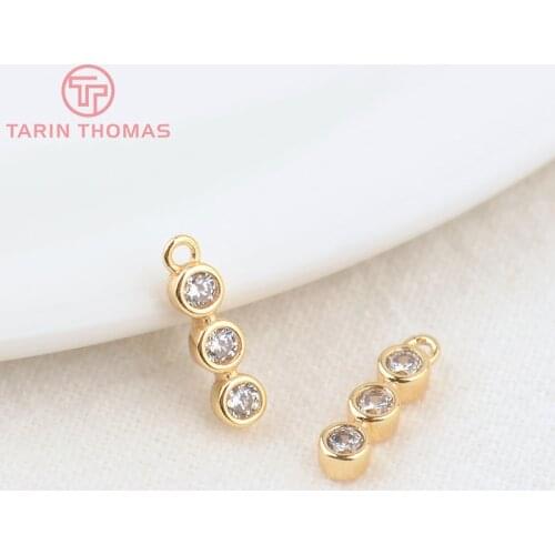 6PCS 3x11MM Hole 0.8MM 24K Gold Color Plated Brass with Zircon Long Round Charms Pendants High Quality Jewelry Accessories