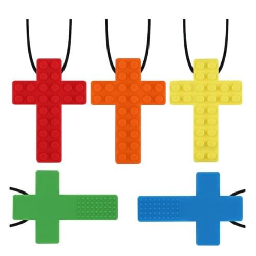 Baby Teether Silicone Building Blocks Teether Autistic Baby Silicone Sensory Chewing Pendant Necklace Teething Stick Thumb