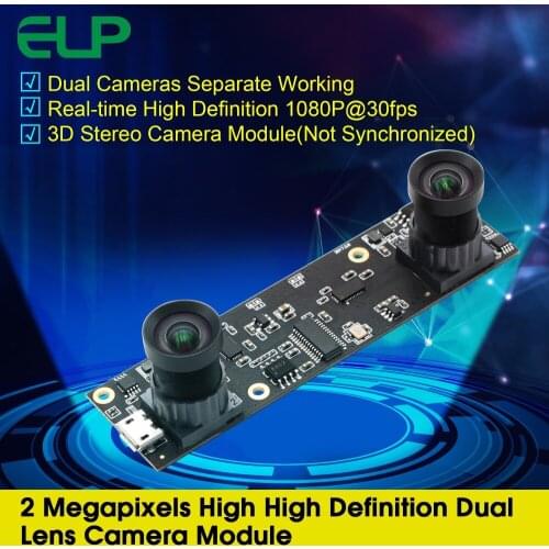 ELP Camera Module 1080P Aptina AR0330 Stereo USB 2.0 Webcam No distortion OTG UVC Board for Android, Linux, Windows, MAC OS