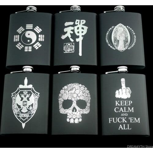 Liquor stainless steel 8 oz black hip flask male creative outdoor portable DIY personalized customization