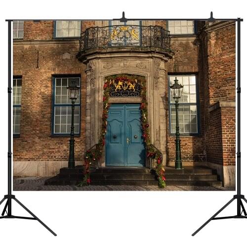 Lyavshi background for photo studio Christmas house wood door Brick Wall wreath winter backdrop photocall for a photo shoot