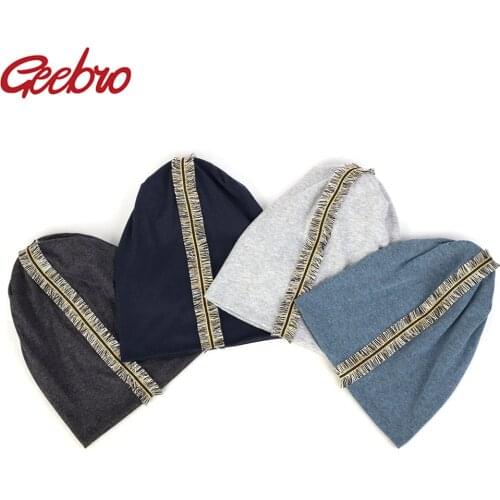 Geebro New Soft Women Colorful Tassel Ribbon Cotton Beanies Hat Solid Color Baggy Slouch Hats and Cap Lady Birthdays Gifts