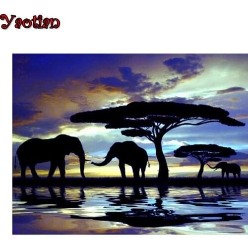 Paint With Diamond Painting,elephant,sunset Full,5d Daimond Embroidery,square Drill Rhinestone,Mosaic Painting,Cross Stitch Kit