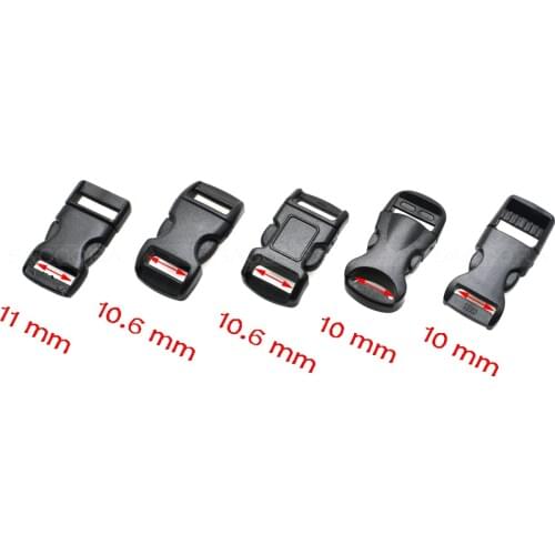 3/8"(10mm) Contoured Side Release Mini Buckles For Paracord Bracelet/Cat Collars Black 12pcs/pack