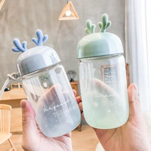 Gradient Color Creative Christmas Antlers Glass Tea Milk Cup 300ml Cute Cartoon Portable Travel Water Bottle For Home Office New
