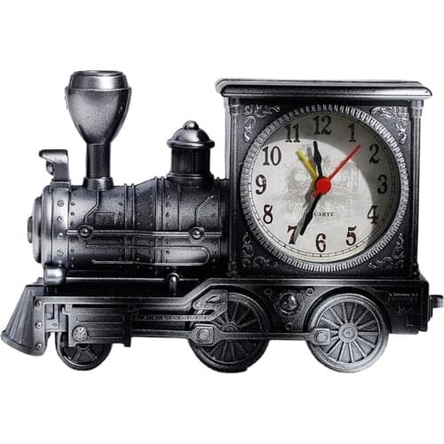 Locomotive Alarm Clock Gift Retro Train Style Black Creative Design Fashionable Novelty ABS Home Office Shelf Decoration