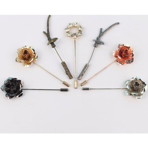 Advanced Men Retro Golden Leaf Branch Flower Brooch Pins Collar Suit Stick Breastpin Diamante Pin Mens Suit Dressup