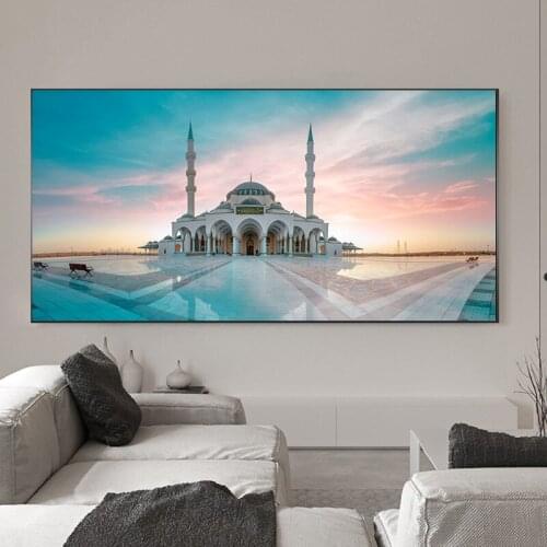 Islamic Muslim Mosque Building Landscape Wall Art Poster and Prints Canvas Painting Picture for Living Room Ramadan Mosque Decor