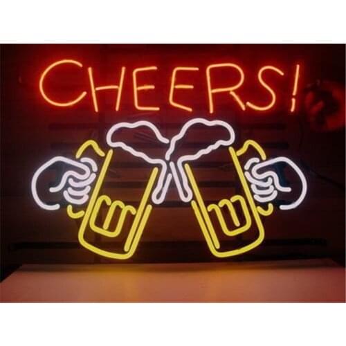NEON SIGN For CHEERS BEER Signboard REAL GLASS BEER BAR PUB display christmas Light Signs 17*14"