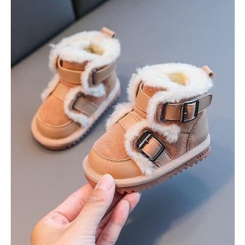 2021 New Winter Childrens Cotton Shoes Plus Velvet Warm Padded Snow Boot Comfortable Thick Leather Kids Snow Boots Size15-30