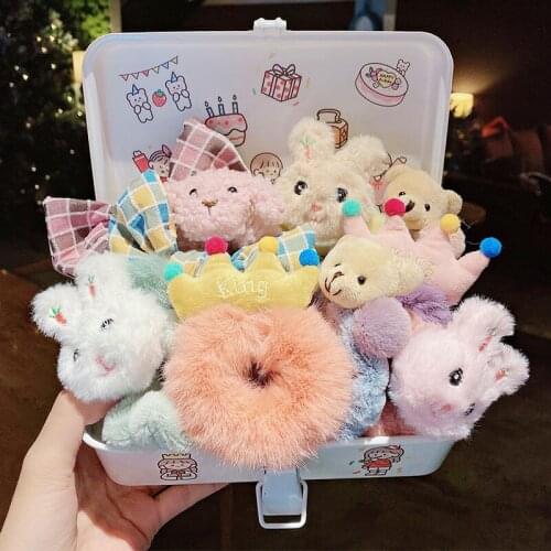 New Women Girls Cute Cartoon Bear Rabbit Crown Bow Plush Elastic Hair Bands Lovely Headband Scrunchie Fashion Hair Accessories