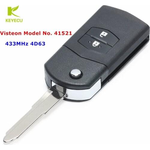 KEYECU Upgraded Flip Remote Car Key Fob 2 Button 433MHz 4D63 for Mazda 2 3 6 CX7 CX9 RX8 Visteon Model No. 41521