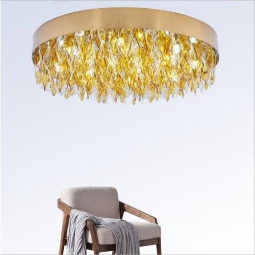 Post-modern light luxury simple living room art lamps personality designer model room duplex building golden glass chandelier