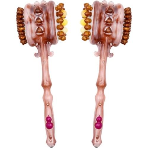 Manual Back Massagers, Plastic Long Handheld Massage Hammer with Wood Beads Muscle Massager for Body Legs Arms Back Pain Relief