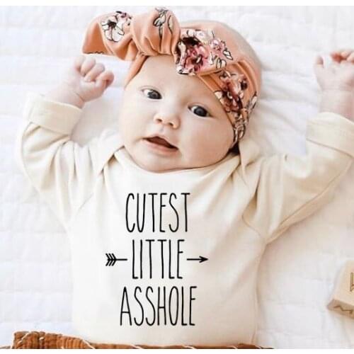 Cutest Little Asshole Funny Infant Baby Rompers Outfits Fashion Newborn Boys Girls Long Sleeve Jumpsuit Playsuit Clothes