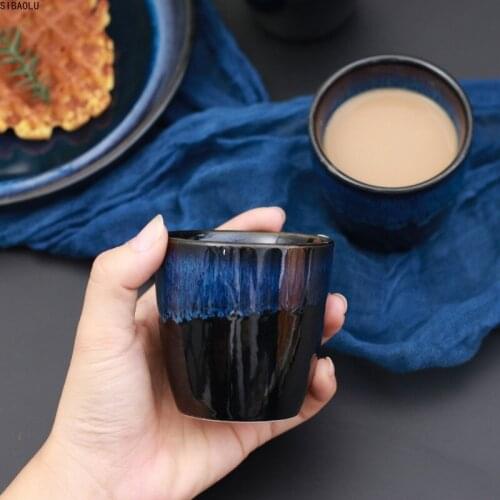Blue Series Ceramic Coffee Cup Breakfast Cup Afternoon Tea Cup Simple Retro TablewareBlue Kiln Glazed Ceramic Water Cup