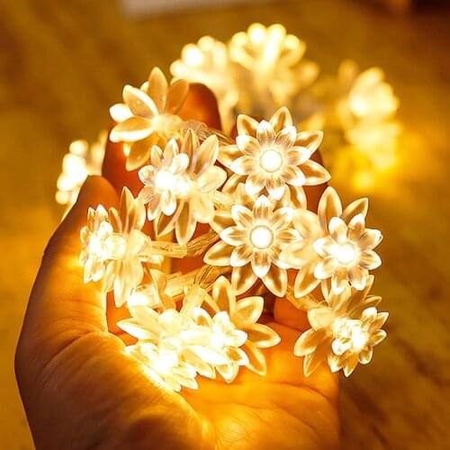 Solar Powered String Lights Outdoor 5M 20 LED Lotus Flower Festoon Fairy Light Decorative Lighting for Garden Fence Decorations