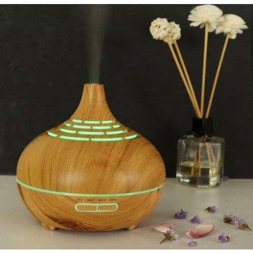 400ml Aroma Essential Oil Diffuser Wood Grain Hollow Ultrasonic Air Humidifier With 7 Color Soothing Light For Home Bedroom Yoga