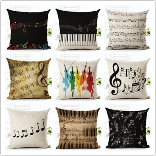 RUBY LOVE Music Series Note Printed High Qulity Cotton Linen Decorative Cushion Cover Pillow Case Car Seat 45*45cm Pillowcase