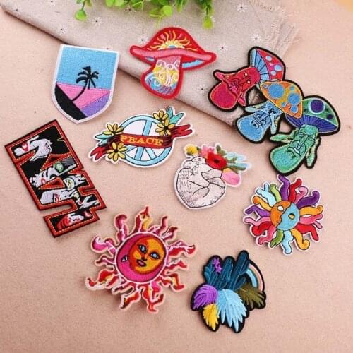 High Quality Popular Cute One-piece Mushroom Firework Sun Embroidery Cloth Stickers DIY Clothes Decoration Patch