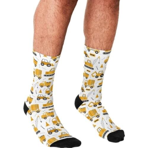 2021 Funny Mens socks harajuku Construction Trucks Printed hip hop Men Happy Socks cute boys street style Crazy Socks for men