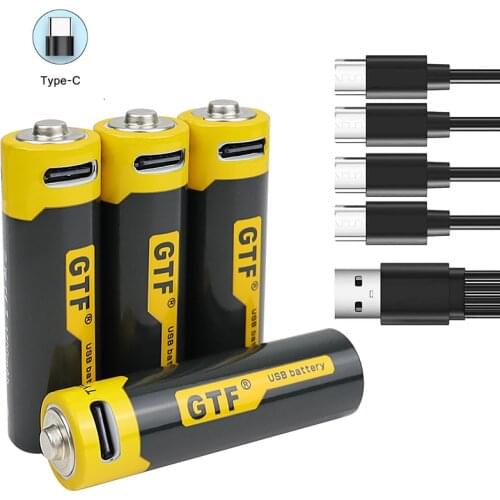 USB Type-C Charging AA battery 1.5V 1700mah 2550 mWh Lithium ion Battery 4 in 1 USB Type C Charg Cable LED Charging Indicator