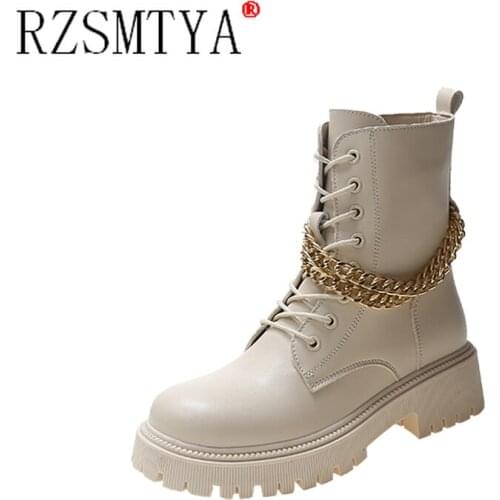 White Black PU Leather Ankle Boots Women Autumn Winter Round Toe Lace Up Shoes Woman Fashion Motorcycle Platform Botas