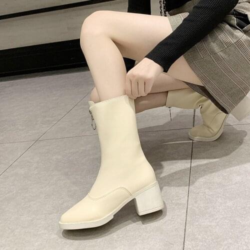 Booties female 2019 autumn new front zipper boots in the tube wild ins tide British wind rough with Martin boots