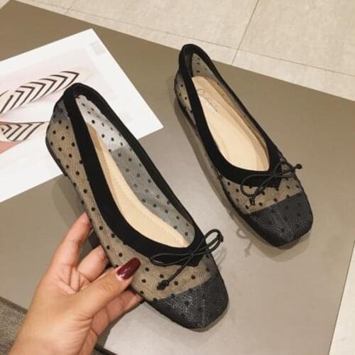 2021 Fashion Flats for Women Lace Shoes Polka Dot Soft Comfortable Women Boat Shoes Flat Office Ladies Summer Footwear A3590