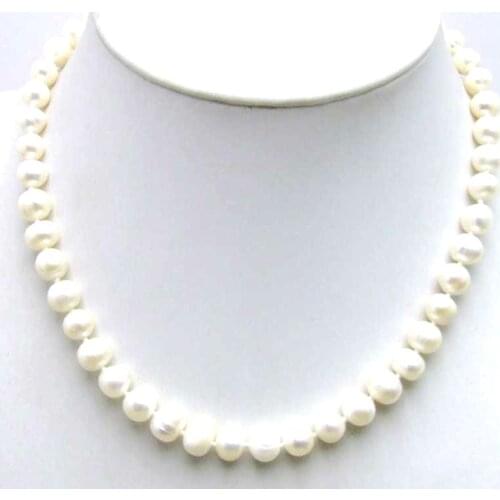 Qingmos Natural Pearl Necklace for Women with 8-9mm White Freshwater Round Genuin White Pearl Chokers Necklace Women Jewelry