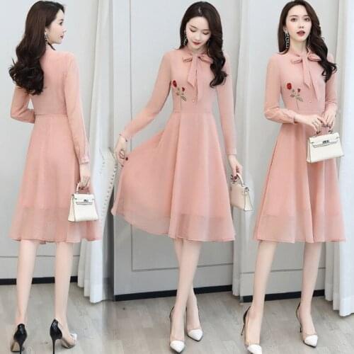 Vestidos Women 2020 Spring Wear Wild Comfortable Temperament Dress Women Lace Seersucker Chiffon Embroidered Dresses Mujer Z854