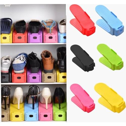 2pcs/lot Plastic Shoes Cabinet Storage Shelf Shoes Rack Double Layer Holder Shoes Organizer space organizer shoe rack storage