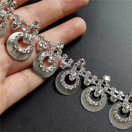 30cm Silver Circle Diamond Strap Rhinestones Trim Ribbon Blinking Crystal Metal Chain For Clothes Dress Bag Shoes Accessories
