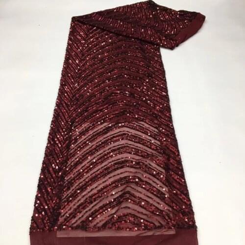 5yards/pc) high quality stretch sequins embroidered French net lace wine red African party lace fabric for dress FSS304