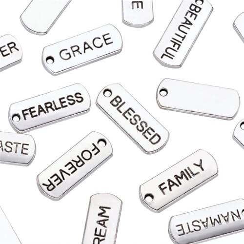 50pcs Mixed Words Rectangle Alloy Pendant Charms with Word for Jewelry Making Cadmium Free & Lead Free