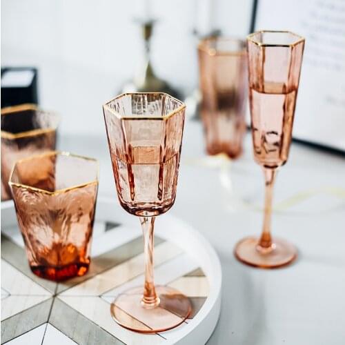 Glass Water Cup Nordic Hexagon Goblet Wine Glass Home Decor Kitchen Drinkware Whiskey Cocktail Cups Wedding Party Accessories