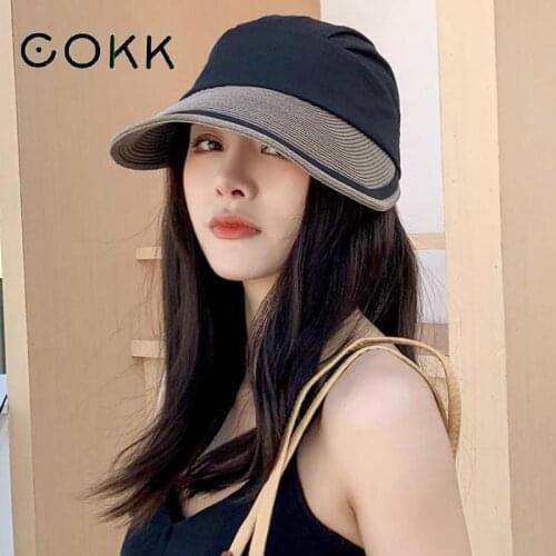 COKK Summer Hats For Women Straw Sun Hat Female Foldable Beach Bucket Hat Wide Brim Sun Protection Sunshade Gorro New Suncreen